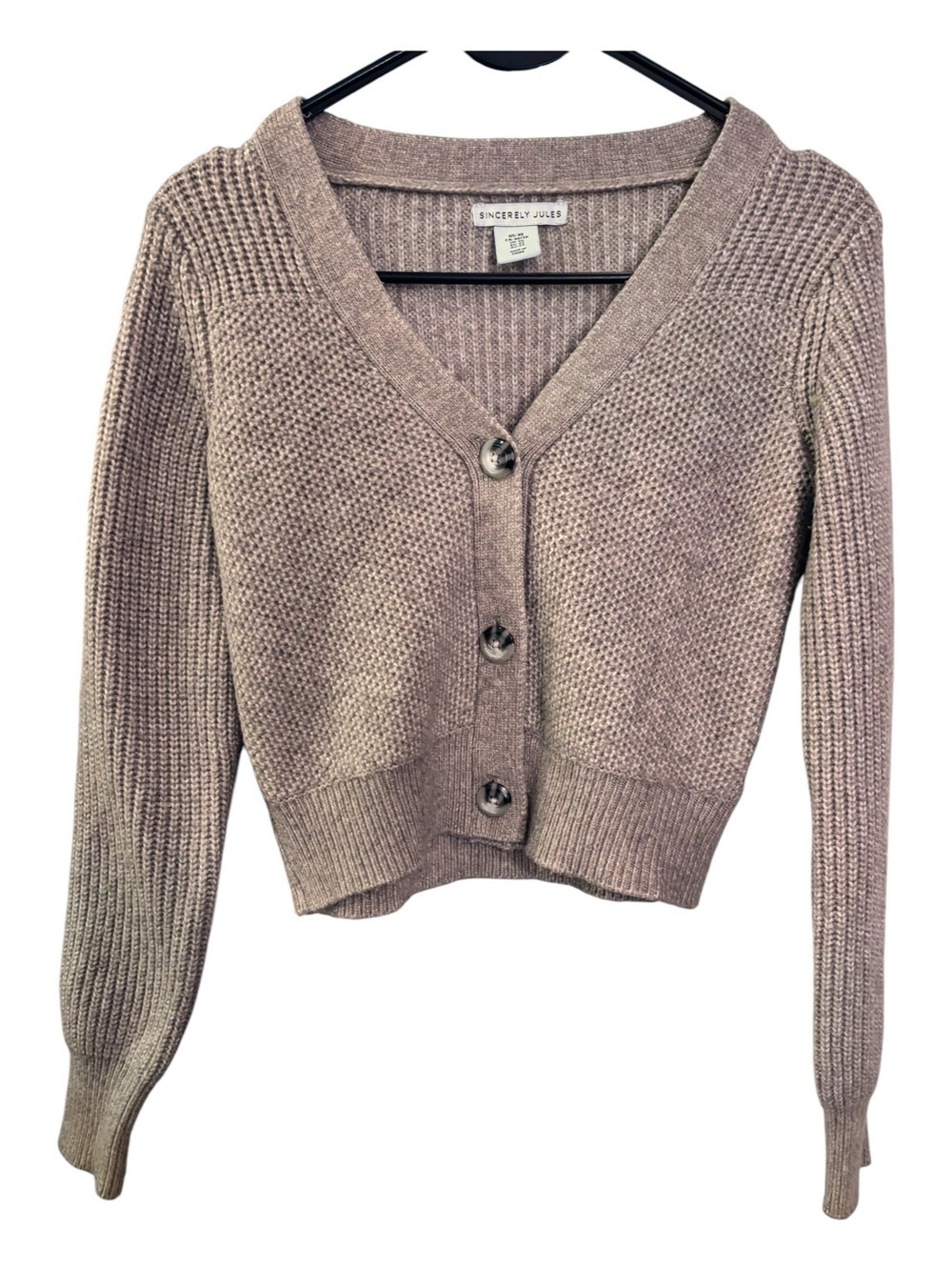 Sincerely Jules Women's Beige Cropped Knit Button Front Cardigan Sweater XS